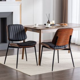 A&A Furniture, Dining Chairs Set Of 2 Mid Century Modern Retro Faux Leather Chair With Walnut Bentwo (Option: Black PU)